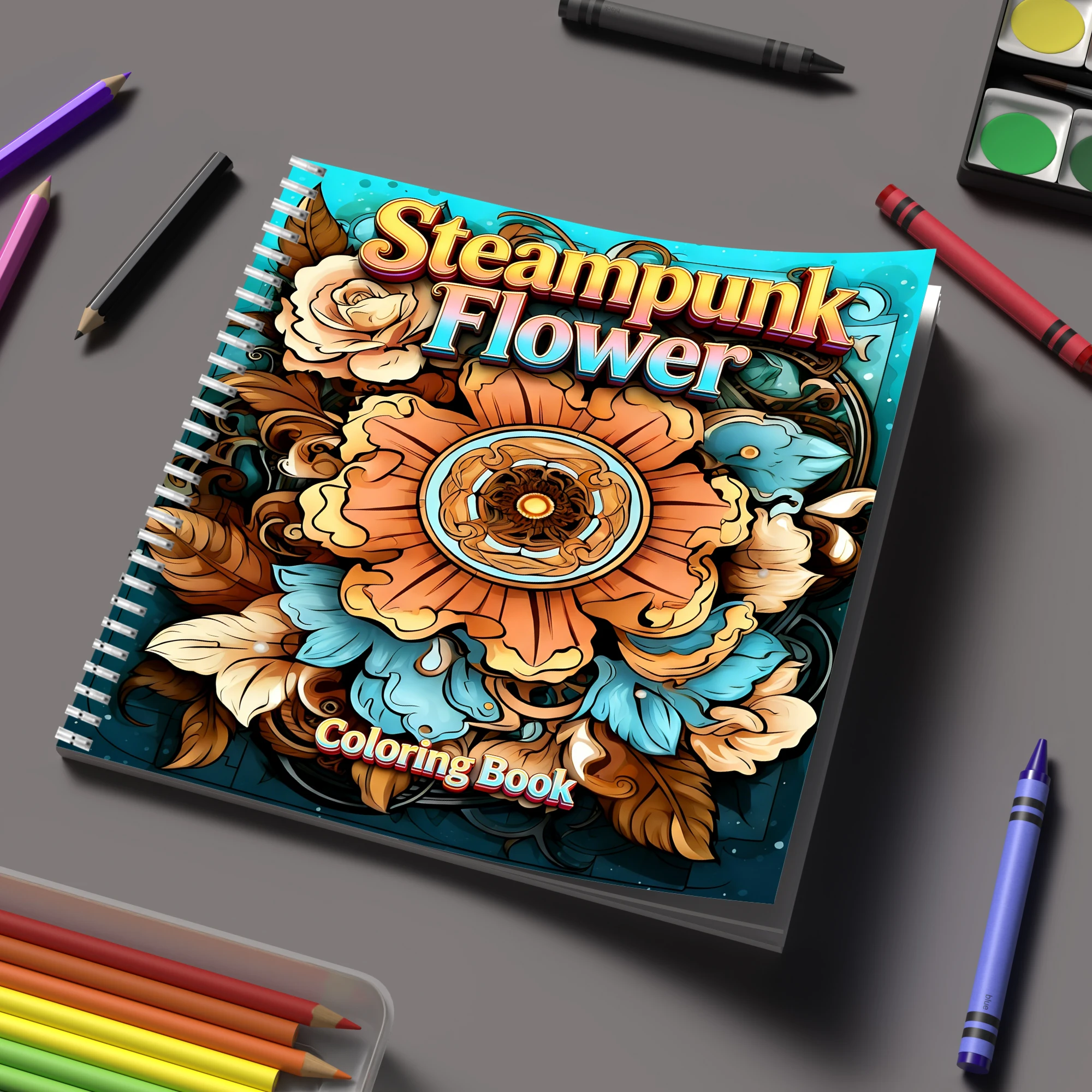 Flower Supply - كتاب تلوين بتصميم زهور ستيمبانك للبالغين،